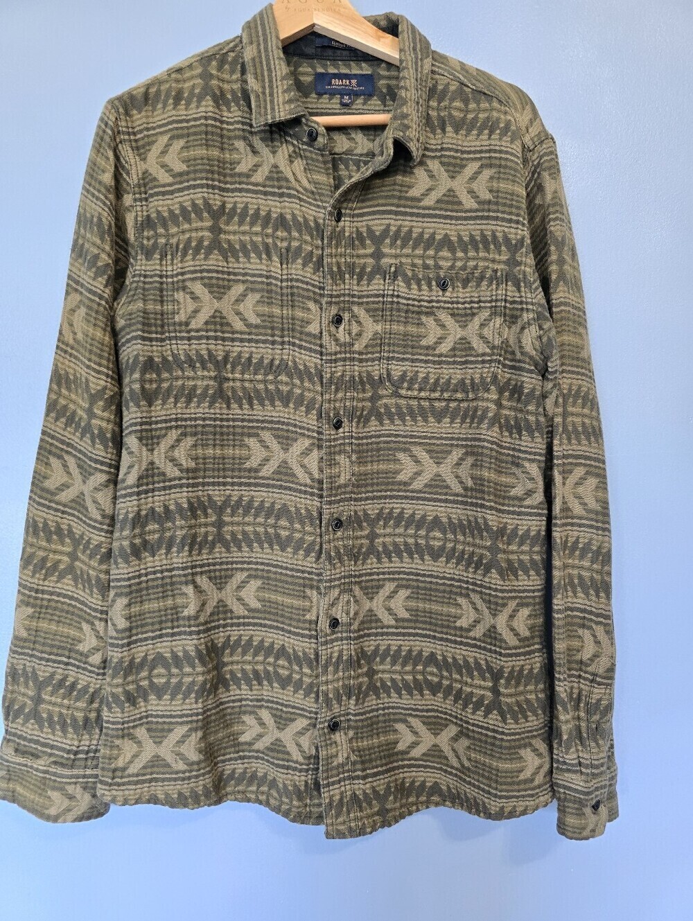 Roark Weston Mens Aztec Print Button Down Shirt M Green